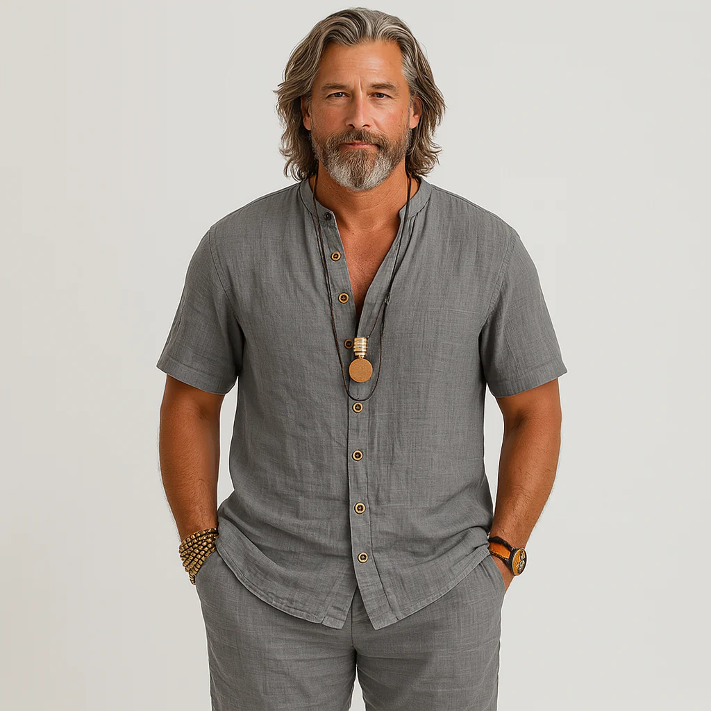 2-teiliges Herren-Set – Kurzarm-Cardigan und passende Freizeitshorts
