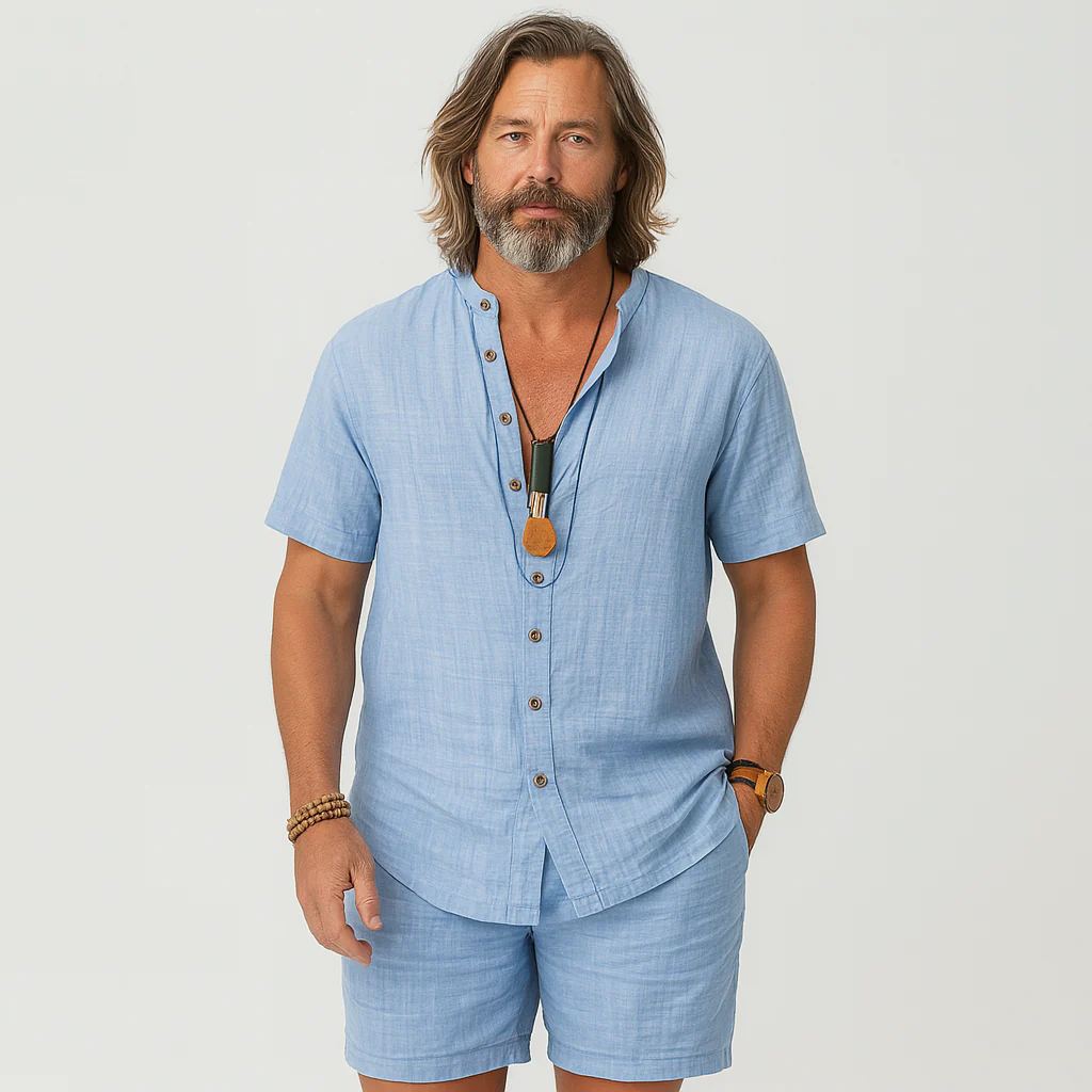 2-teiliges Herren-Set – Kurzarm-Cardigan und passende Freizeitshorts - Image 2