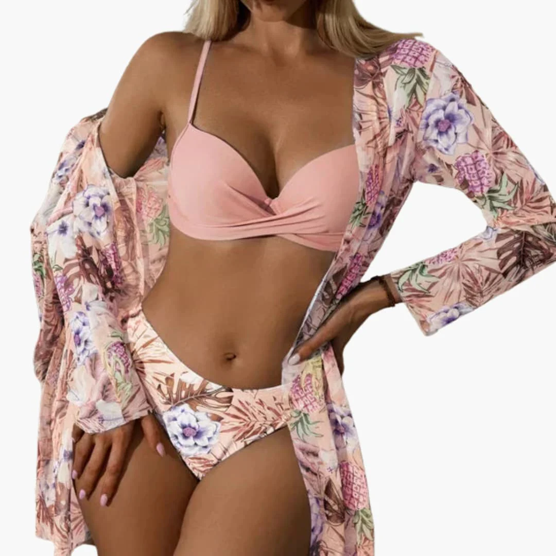 3-teiliges Damen-Bikini-Set - mit Kimono und High-Waist-Hose - Image 2
