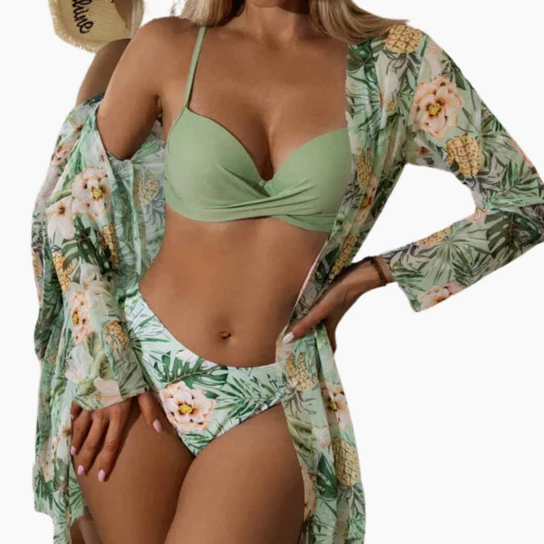 3-teiliges Damen-Bikini-Set - mit Kimono und High-Waist-Hose - Image 3