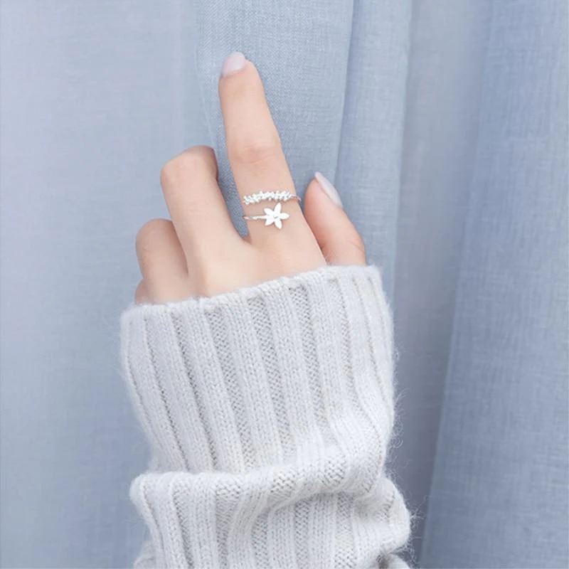 925 Sterling Silber und handgemalte Emaille Verstellbarer Wildblumenring - Image 3