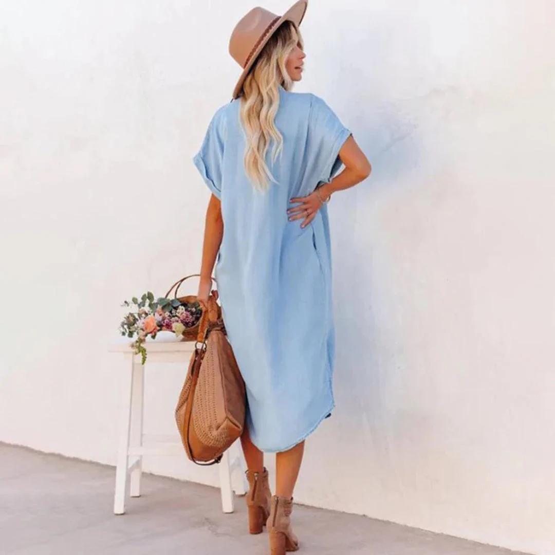 Aaliyah - Elegantes und atmungsaktives blaues, lockeres Kleid für Frauen