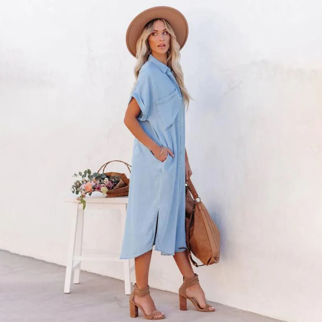 Aaliyah - Elegantes und atmungsaktives blaues, lockeres Kleid für Frauen - Image 3
