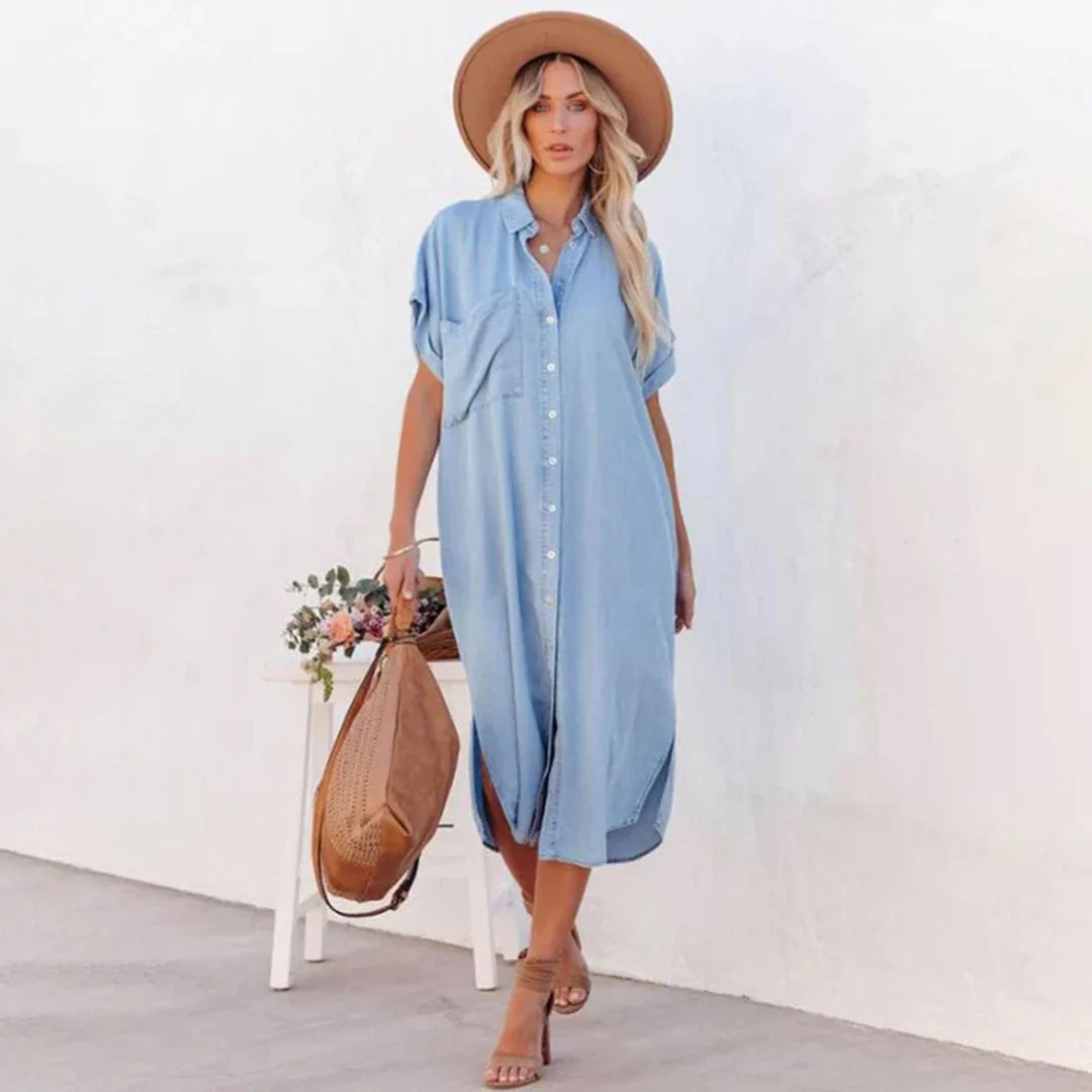 Aaliyah - Elegantes und atmungsaktives blaues, lockeres Kleid für Frauen - Image 4