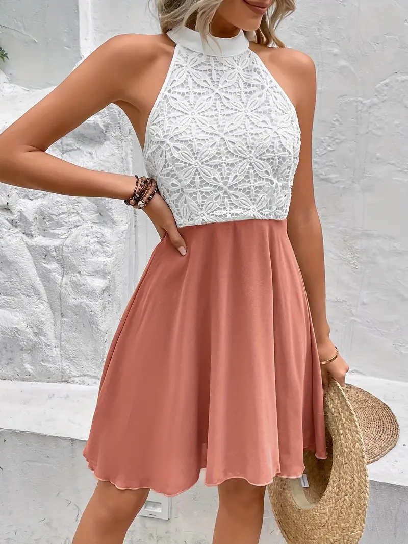 Ada - Kontrastfarbenes ärmelloses A-Linien-Kleid aus Spitze für Damen - Image 3