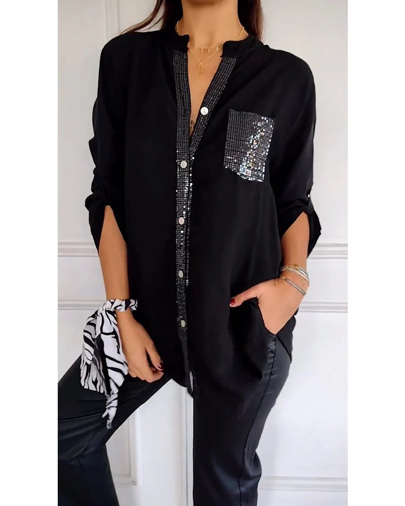 Ada | Legere Bluse mit Paillettenknöpfen