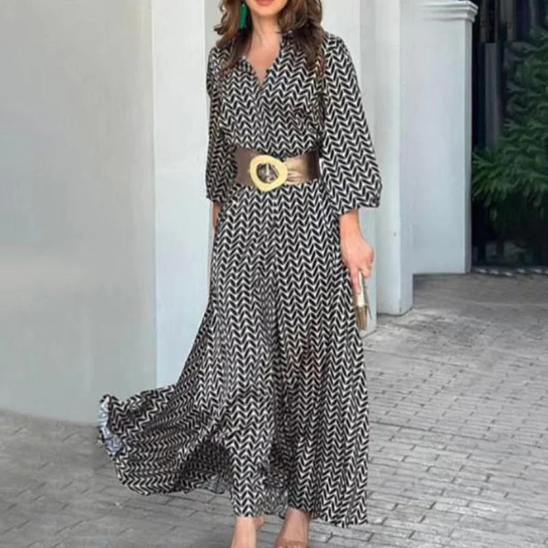 Aeliana - Sexy Boho Print Vintage Stil Maxi Hemdkleid