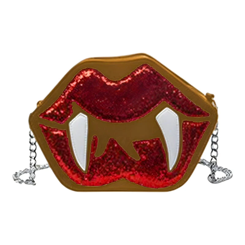 Alina Gothic Halloween Schultertasche – Lips & Zähne Design mit verstellbarem Träger - Image 2