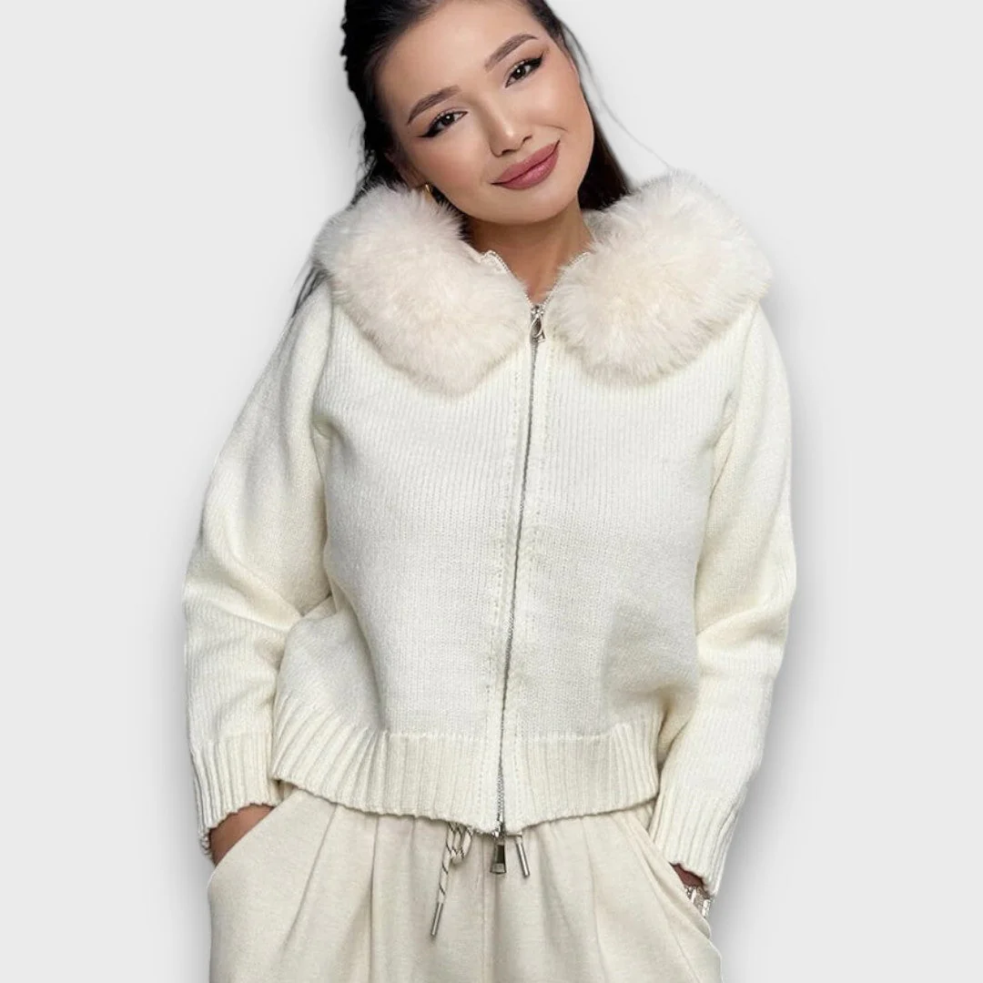 Alisanne – Strickjacke mit Reißverschluss und Faux-Fur-Kragen - Image 3