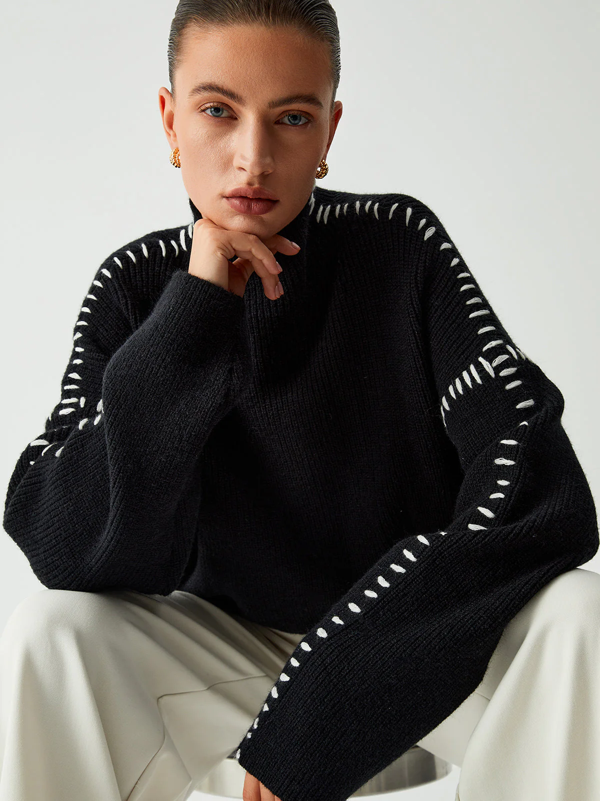 Alma | Oversize-Dolcevita-Pullover mit Piqué-Details - Image 3