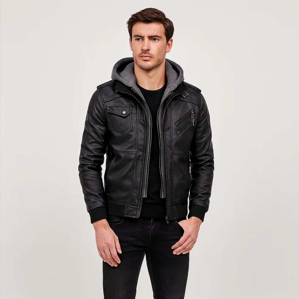Anders | Lässige Lederjacke mit Kapuze für Herren - Image 2