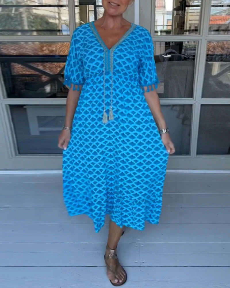 Ania - Freizeitkleid mit V-Ausschnitt und Print - Image 2