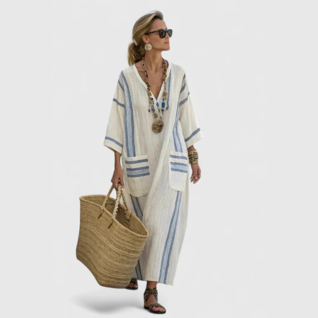 Anke | Damen V-Ausschnitt Lockeres Maxi Kleid - Image 4