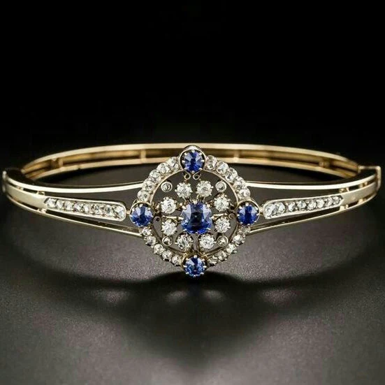 Armband aus blauem Kristall mit Zirkonia in Vintage Gold