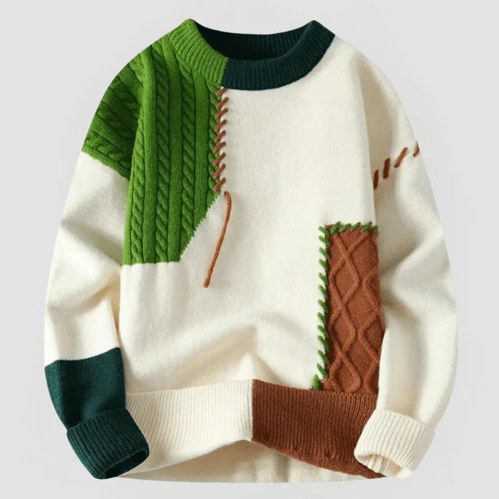 ARNE - PATCHWORK-DESIGN ENG ANLIEGENDER PULLOVER - Image 3