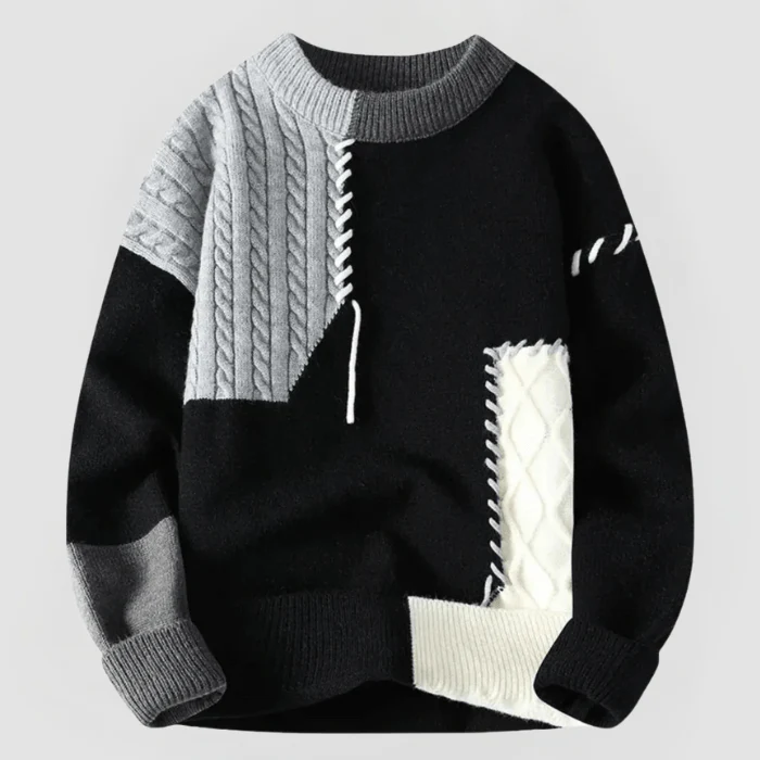 ARNE - PATCHWORK-DESIGN ENG ANLIEGENDER PULLOVER - Image 5
