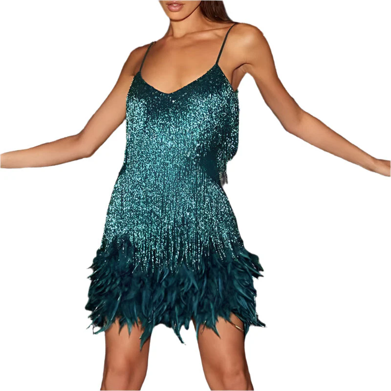 Astrid Fjerfrynsede Minikleid – Glamouröses Perlenbesetztes Festkleid - Image 13
