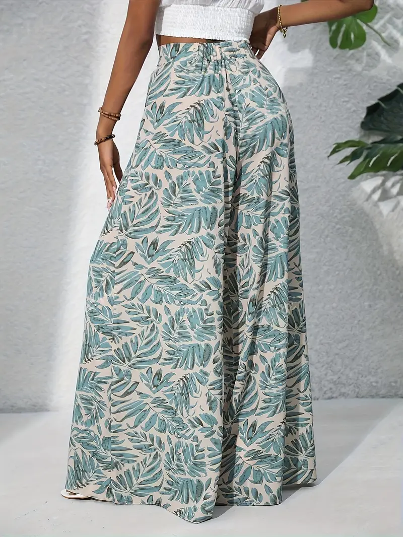 Athena - Boho Chic Hochtaillierte Florale Chiffon Hose mit weitem Bein für Frauen