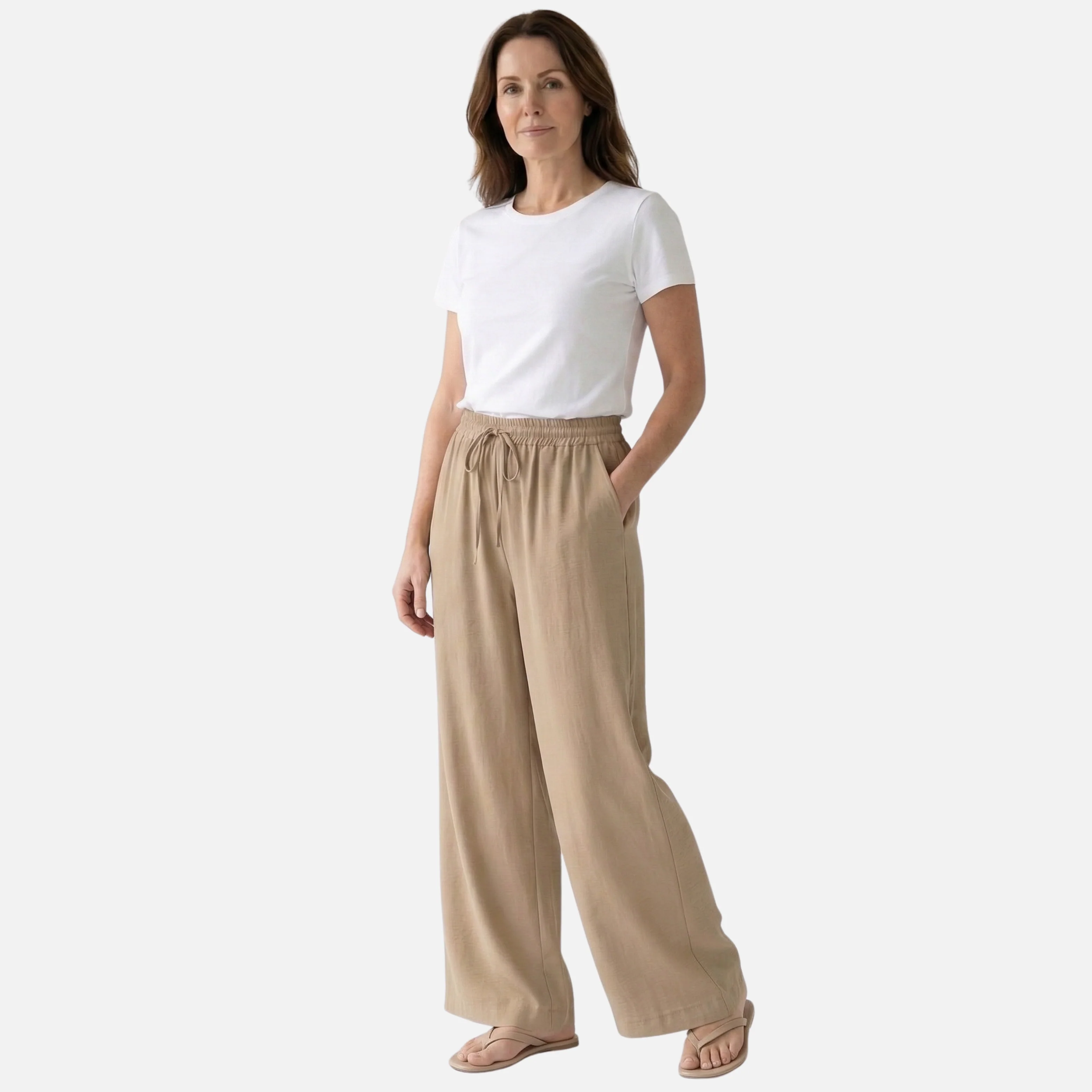 Linda | Damen Atmungsaktive Leinenhose Wide Leg Bund – Leinen Palazzo Damen