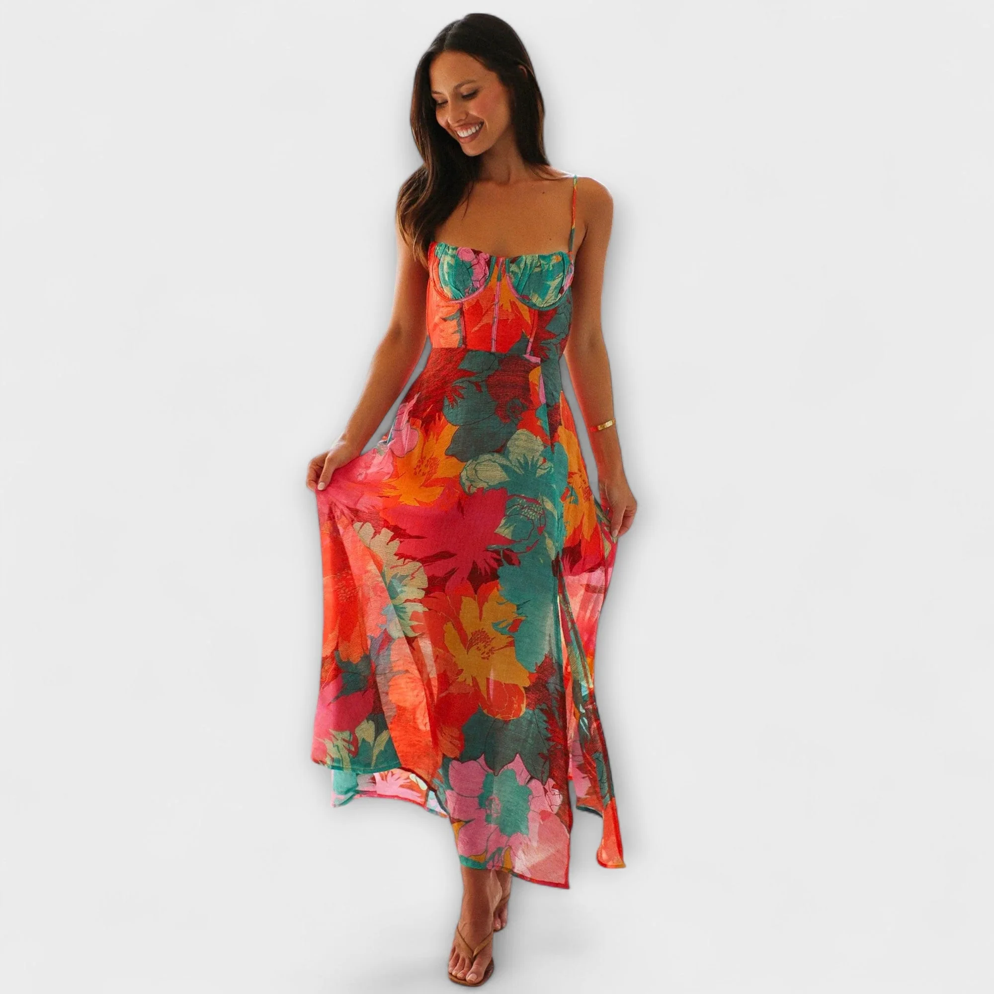 Audrey - Damenkleid mit floralem Design und Trägern - Elegant und Verführerisch