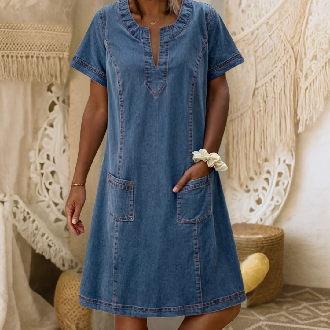 Aukje™ | Elegantes, jeansblaues Kleid - Image 3