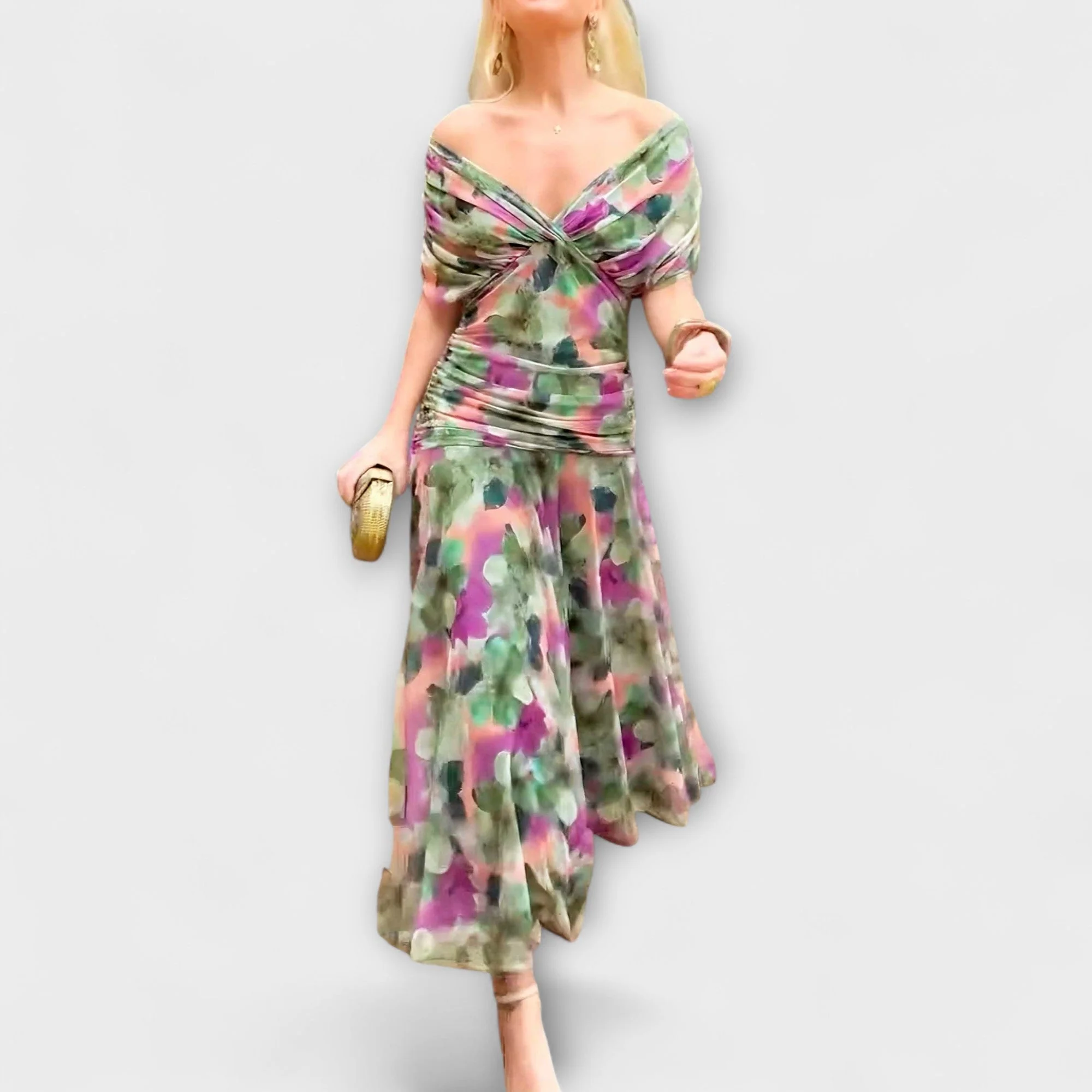 Aulina – Maxikleid mit floraler Eleganz und V-Ausschnitt - Image 2