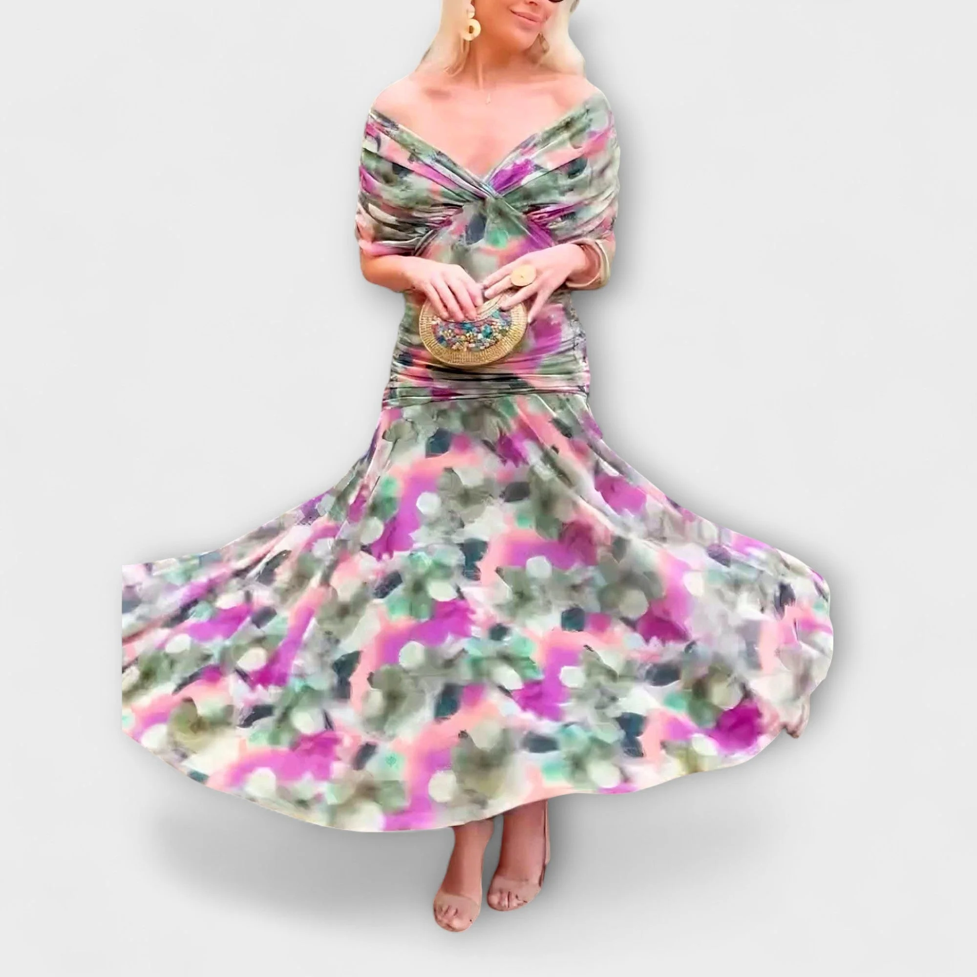 Aulina – Maxikleid mit floraler Eleganz und V-Ausschnitt - Image 4