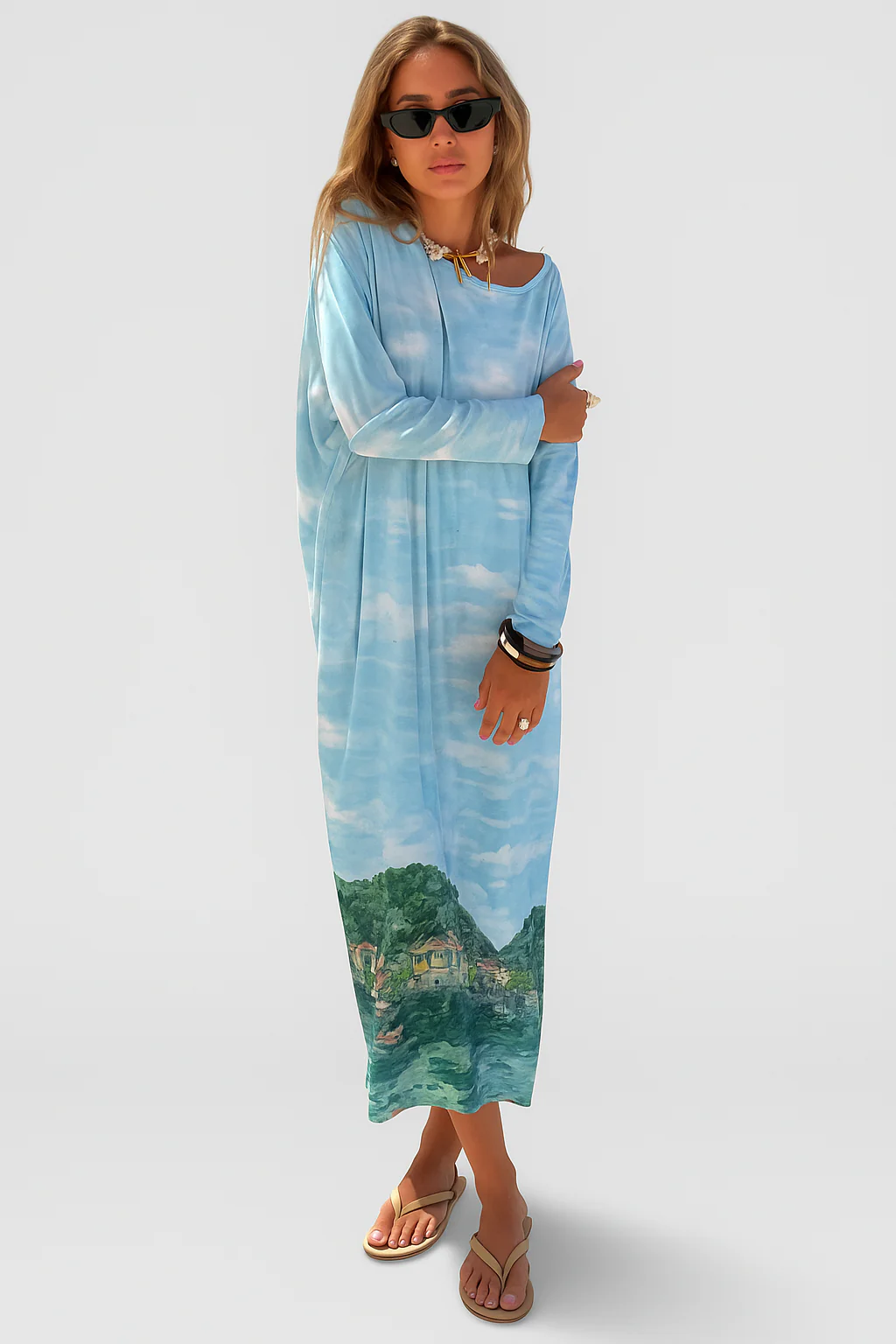Aurora langärmliges Sommer-Maxikleid mit einzigartigem Druck - Image 3