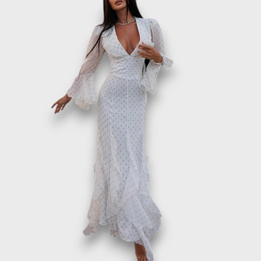 Avenea – Elegantes Maxikleid mit Volants und V-Ausschnitt - Image 2