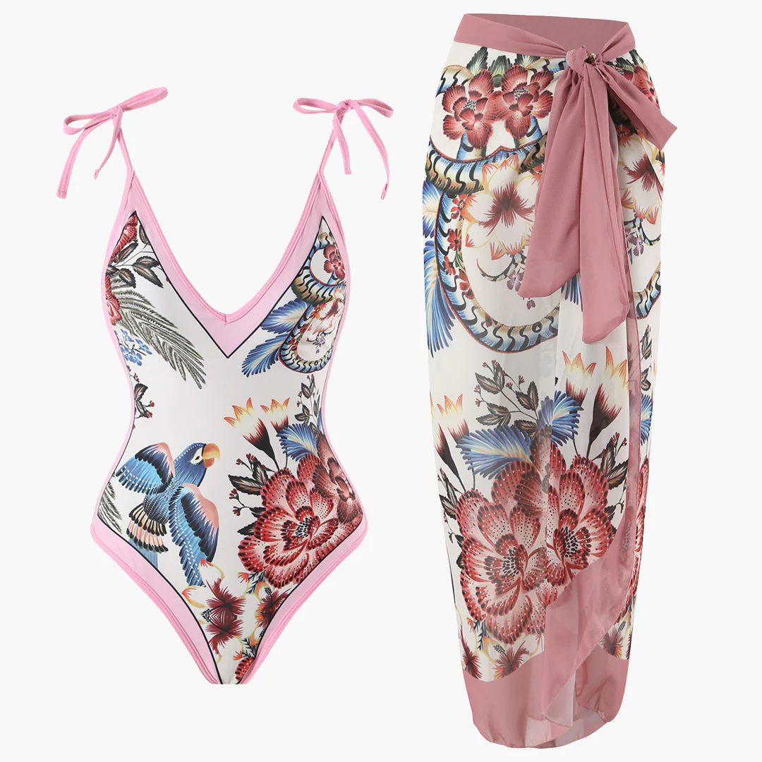Badeanzug-Set für Damen - mit Blumenmuster und Pareo-Überwurf - Image 2