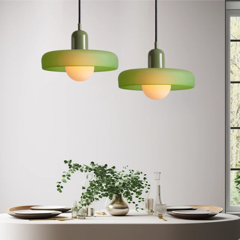 Bauhaus Pendelleuchte aus farbigem Glas für Esstisch – Moderne Hängeleuchte mit G9 Fassung, verstellbare Aufhängung, Ø25-35 cm - Image 11