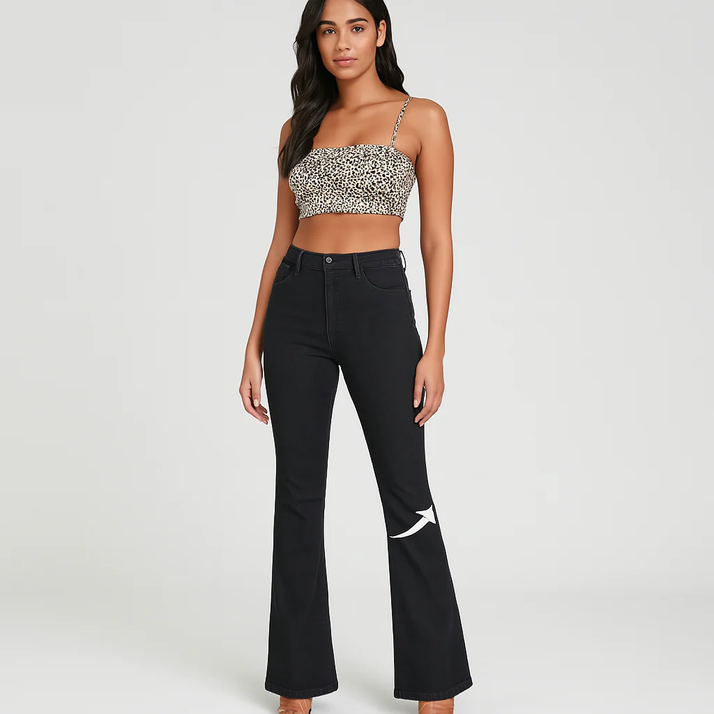 Bella – Elegante schwarze Schlagjeans für Damen – Hochelastisch mit hohem Bund - Image 2