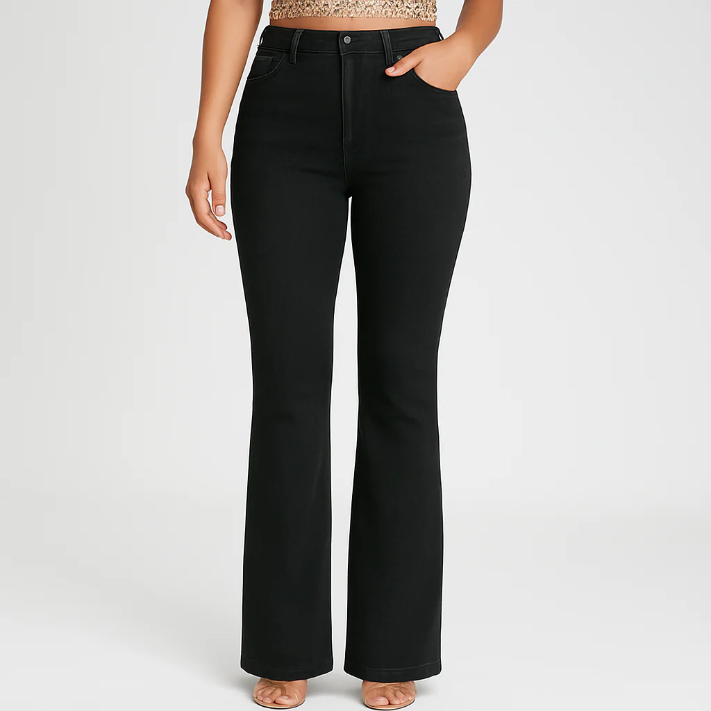 Bella – Elegante schwarze Schlagjeans für Damen – Hochelastisch mit hohem Bund - Image 3