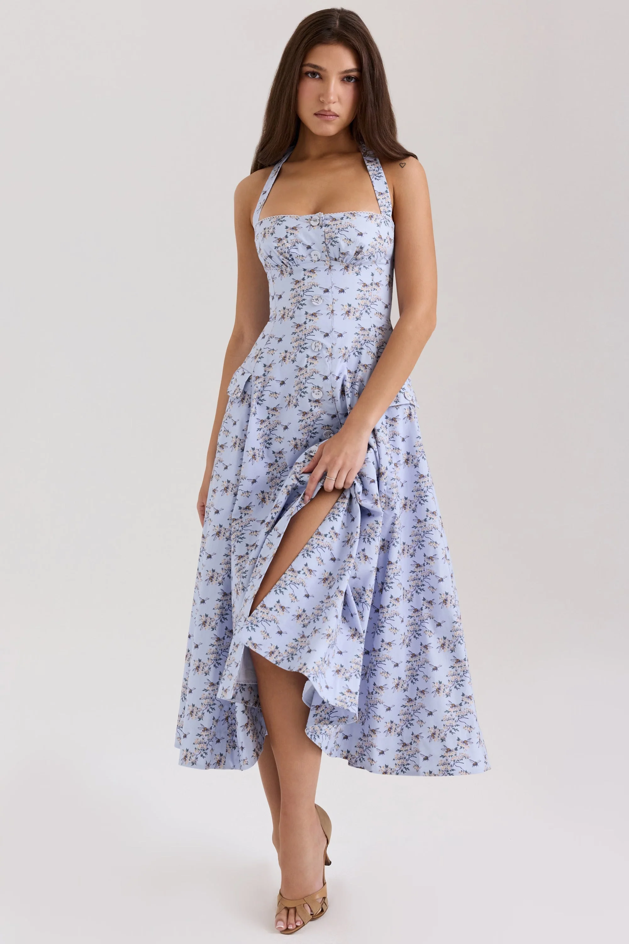 Belle - Midikleid mit Gänseblümchen-Print und Neckholder - Image 7