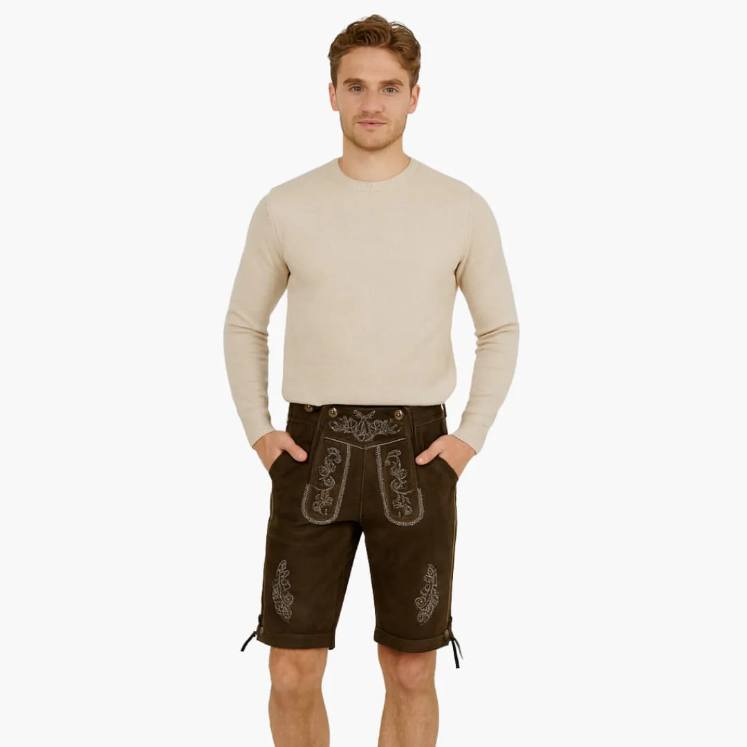 Bestickte Lederhose Kniebund für Herren - Oktoberfest 2025