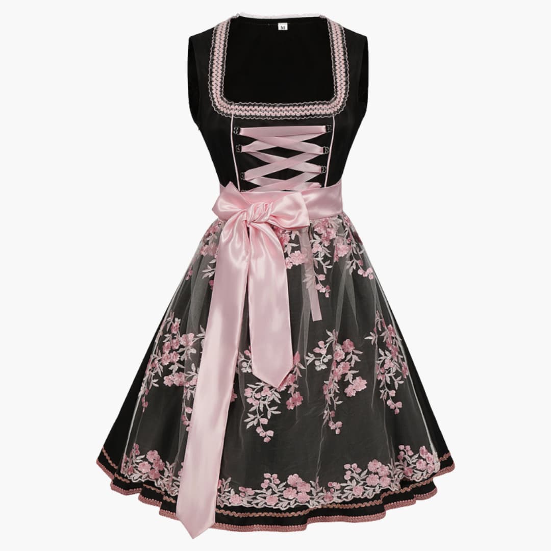 Besticktes Dirndl Kleid mit Satinband für Damen - Oktoberfest 2025