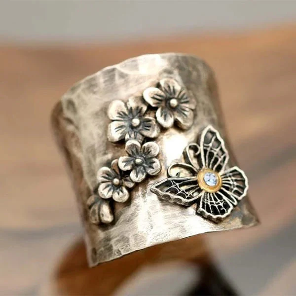 Biene Blume Schmetterling Breite Band Ring - Image 2
