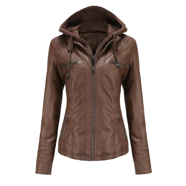 Bikerjacke Damen Mit Kapuze | Langarm und Reißverschluss - Image 4