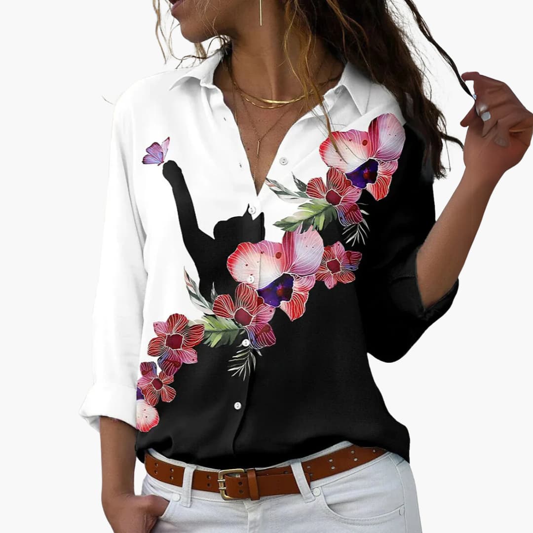Blumen Colorblock Bluse für Damen - Stilvoll & Bequem - Image 2
