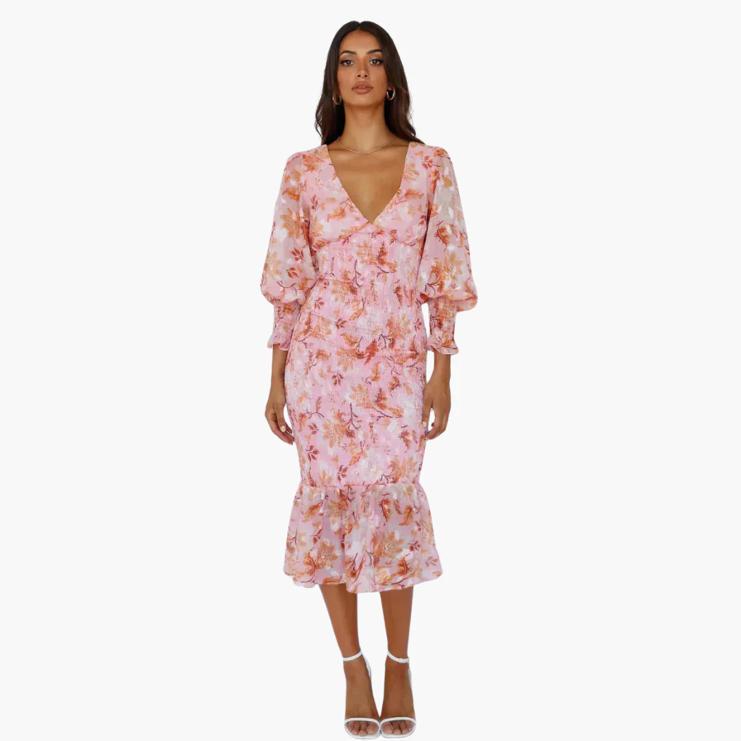Blumen Midi Kleid mit Puffärmeln - elegantes Damen Sommerkleid - Image 7