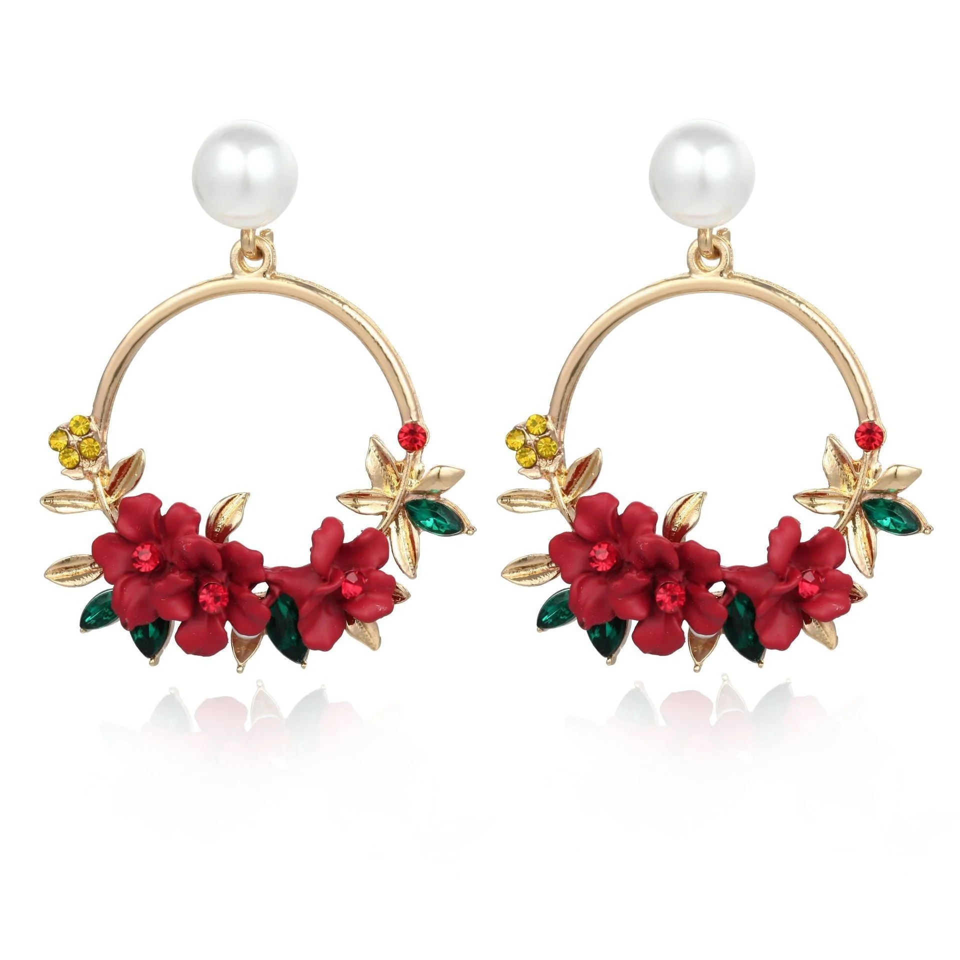 Blumen- und Perlenohrringe in Gold - Image 4