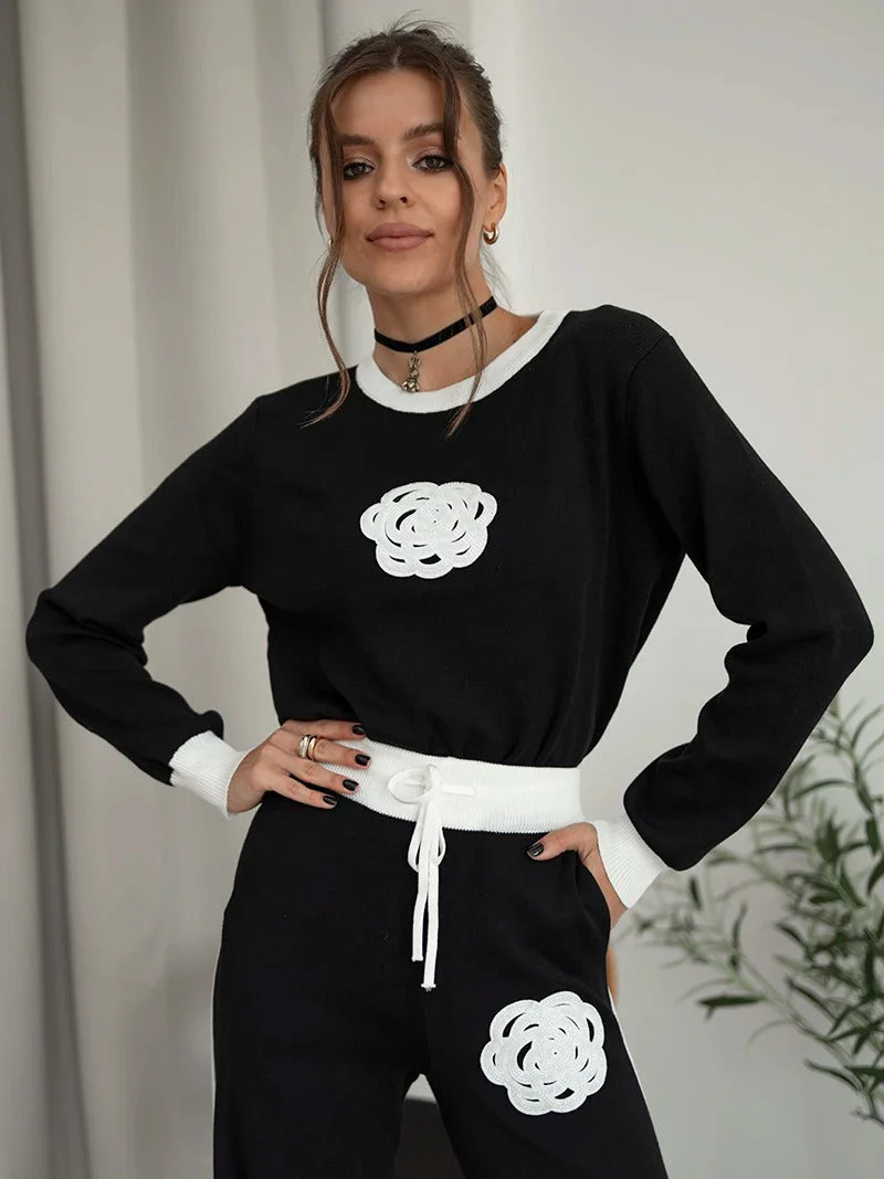 Blumenstrick-Langarm-Pullover und Hosen-Kombi-Set - Image 6