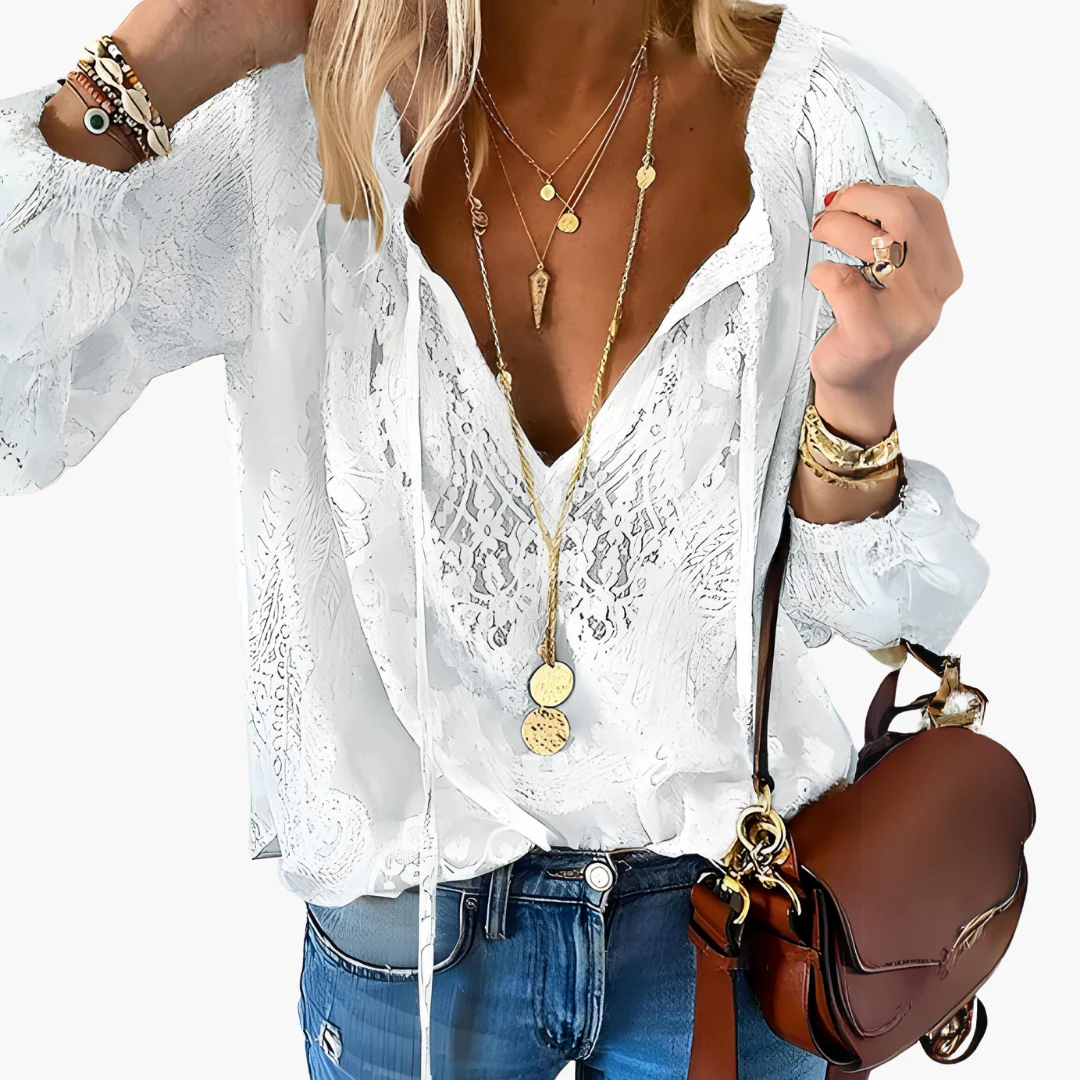 Boho-Bluse mit Schlitz-Ausschnitt für Damen - Luftig & Elegant