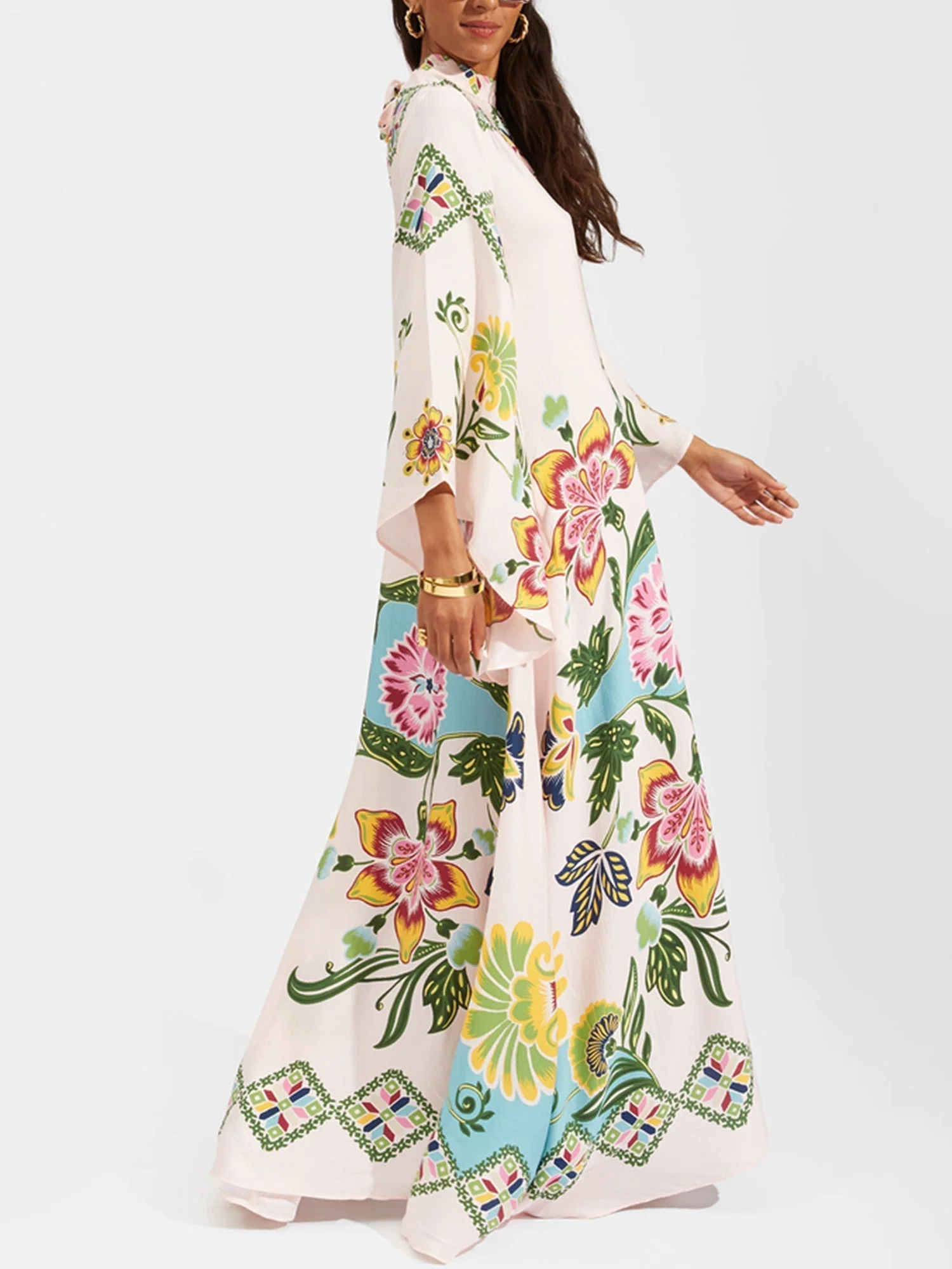 Boho-Maxikleid mit Blumenmuster und langen Ärmeln - Image 3