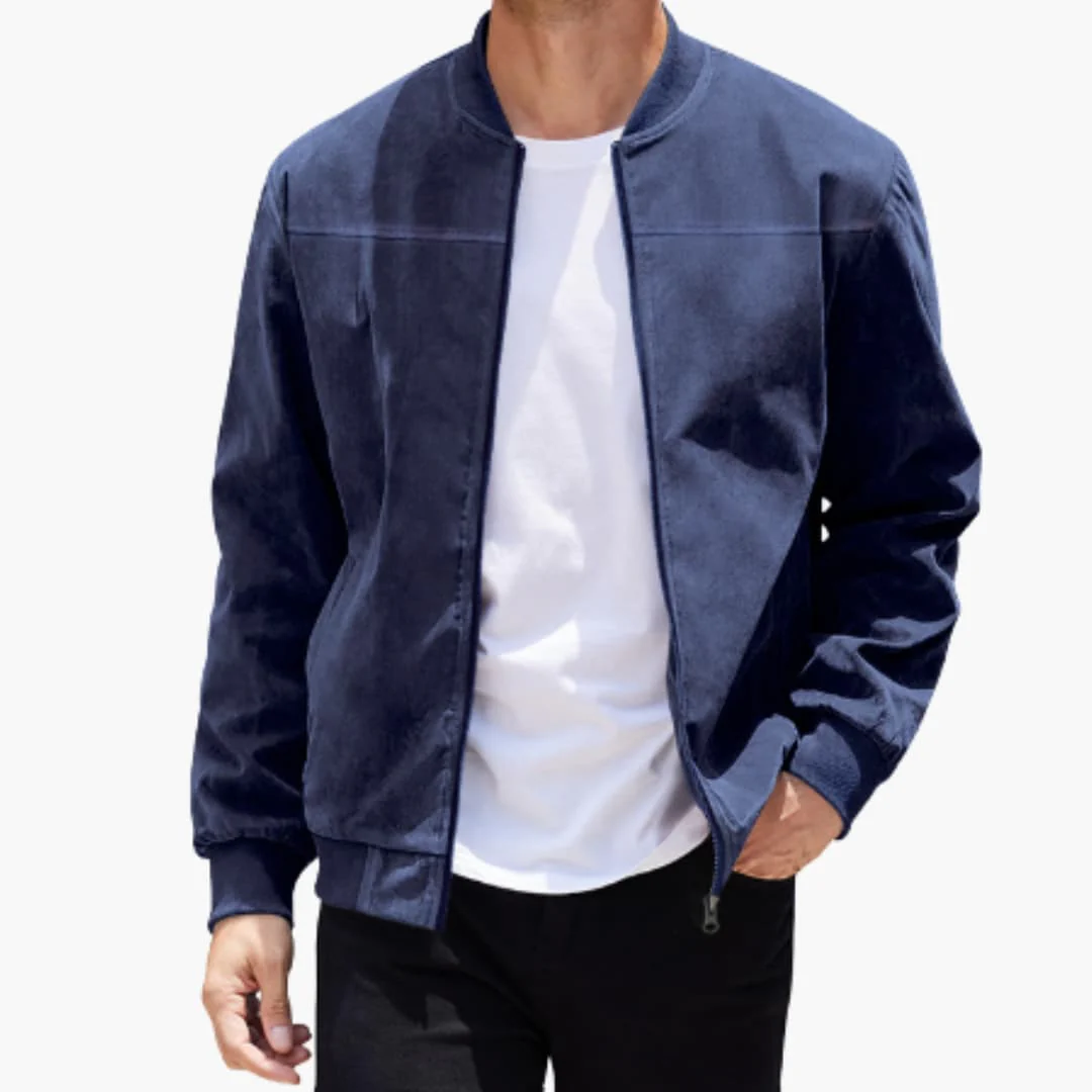 Bomber jacke für Herren mit geripptem Kragen und Reißverschluss - Image 4