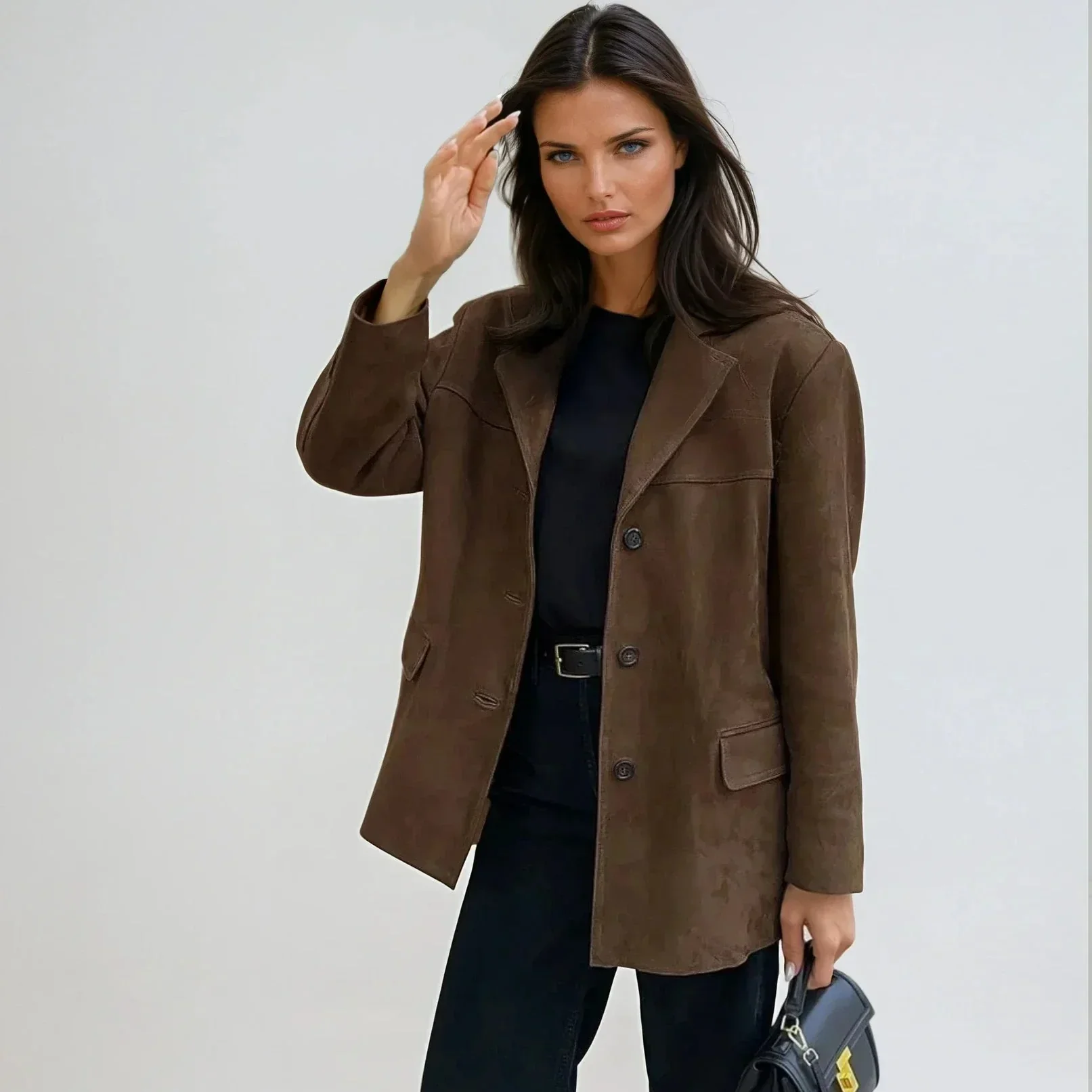 Cornelia | Damen Braune Wildleder Blazerjacke Taschen – Wildleder Blazer Braun 2026 - Image 5