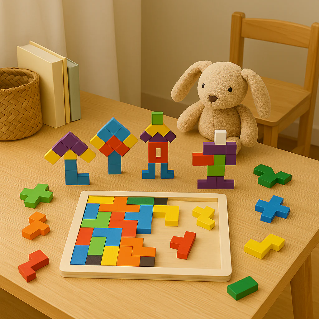BrightBlocks 3D Holz Tangram Puzzle für Kinder – STEM Gehirntrainer - Image 3