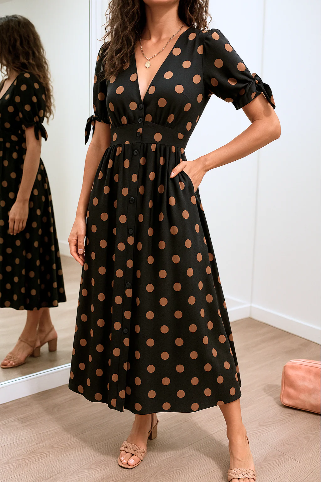 Brigitte™ | Elegantes Polka Dot Kleid mit V-Ausschnitt - Image 7