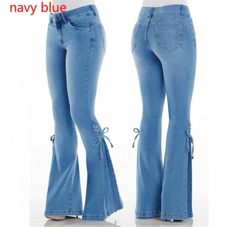 Britney - Hochgeschnittene Jeans mit weitem Bein und Schnürung für Frauen