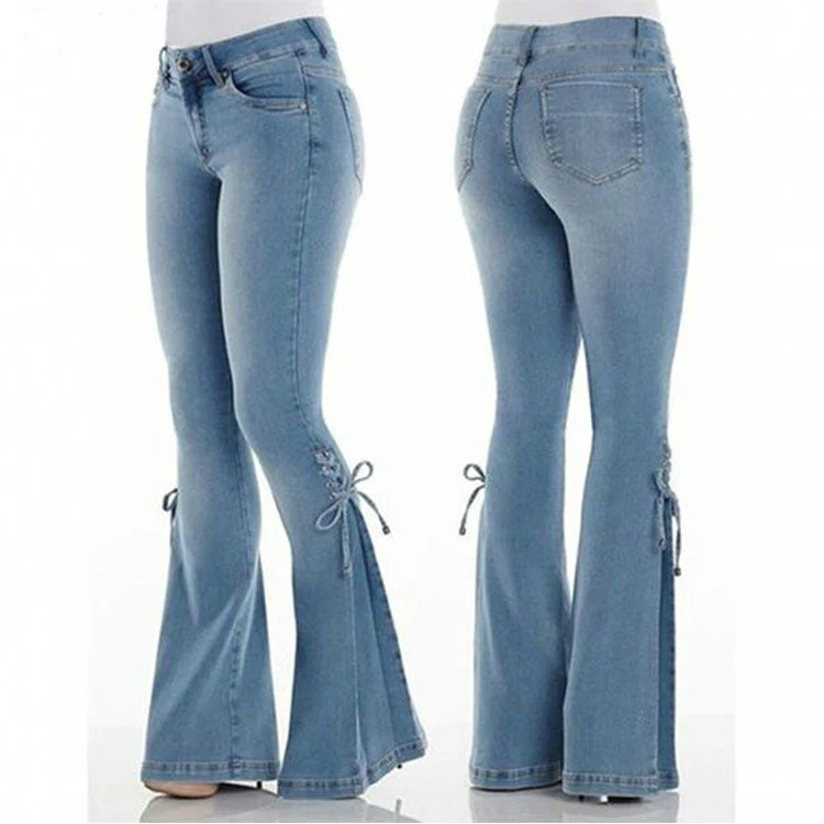 Britney - Hochgeschnittene Jeans mit weitem Bein und Schnürung für Frauen - Image 2
